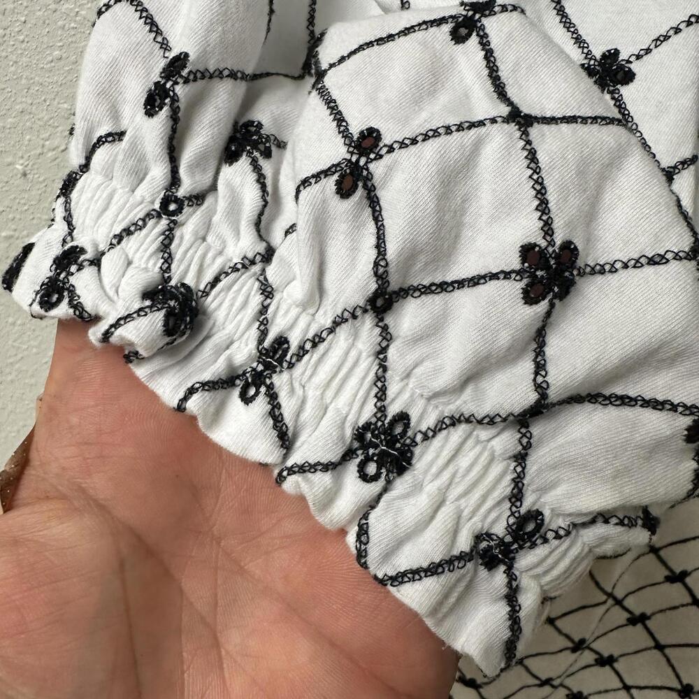Ann Taylor Babydoll Top Small White Black Milkmaid Ruffled Boho Preppy Y2K - Picture 3 of 8